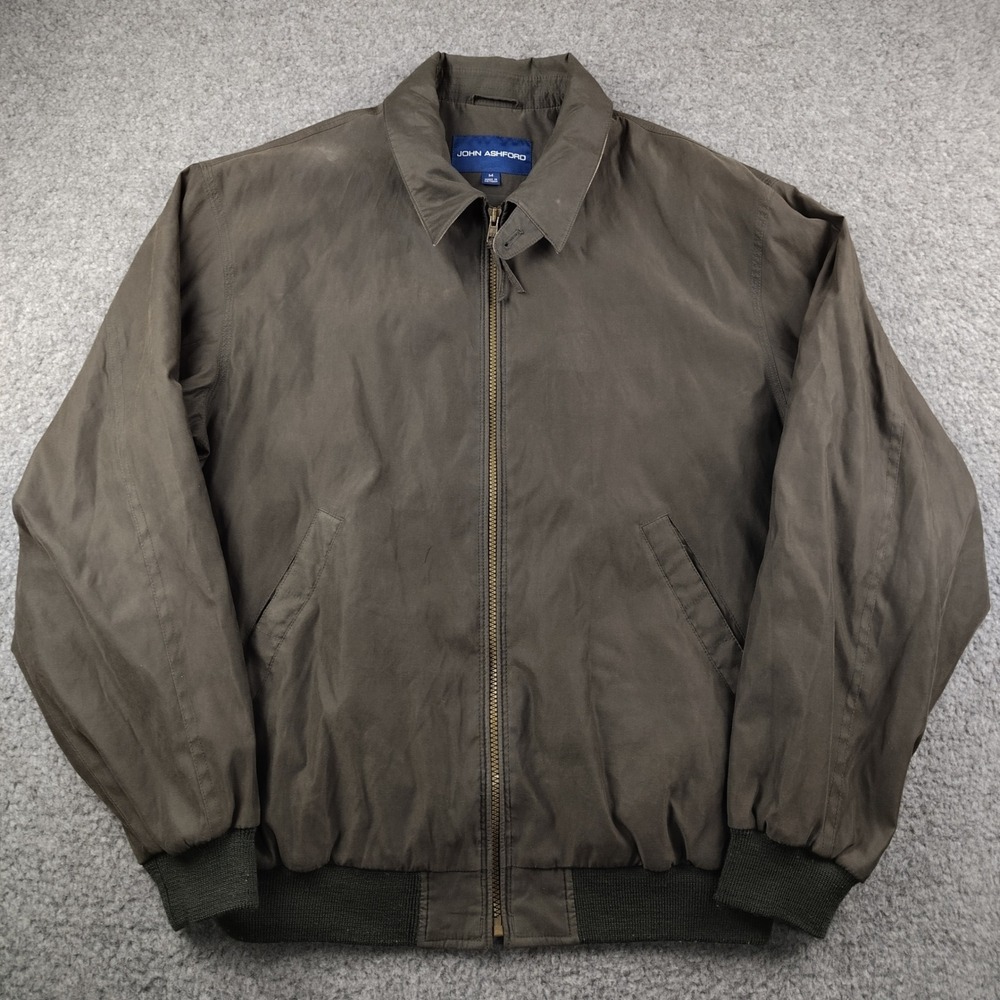 John Ashford Jacket Mens Medium Harrington Full Zip Brown Preppy Golf Old Money